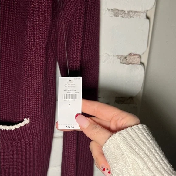 Old Navy Women's Maroon Button-Front Cardigan with Cream Trim - Picture 6 of 10